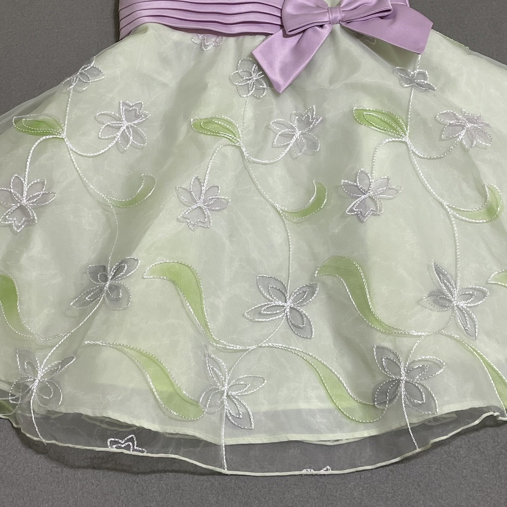 Dress Girls Sz 3T Green Lavender‎ Layered Sheer Embroidered Bow 90s Puff Fancy - Picture 10 of 16